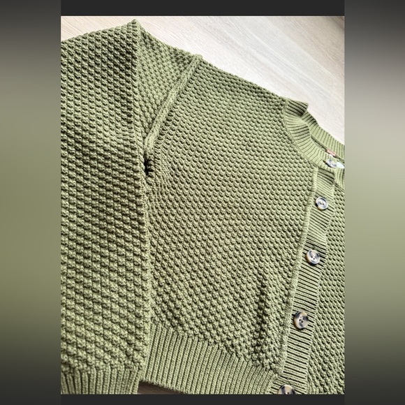 Free People Lila Cardigan Green Textured Knit Button Front (L) - Picture 9 of 14